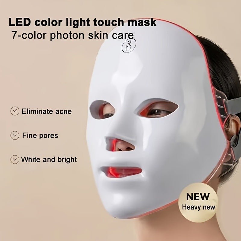Rechargeable Photon LED Beauty Mask - Professional Home Spa System with Controller & 7-Color Light Phototherapy for Anti-Aging, Wrinkle Reduction & Radiant Skin - Wireless Facial Treatment Device with Adjustable Intensity