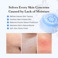 Before and after skin texture comparison showing improved hydration, reduced redness, and smoother skin with Medicube moisturizer