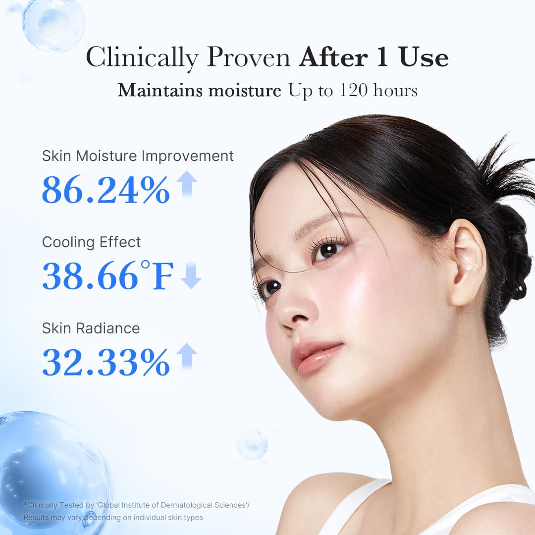 Model demonstrating hydrated, radiant skin after using Medicube Hyaluronic Capsule Cream with clinically proven moisture improvement