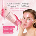 Model wearing Medicube PDRN Caffeine Overnight Wrapping Peel-Off Mask with product tube, showcasing hydrating overnight Korean skincare for firm, glowing skin
