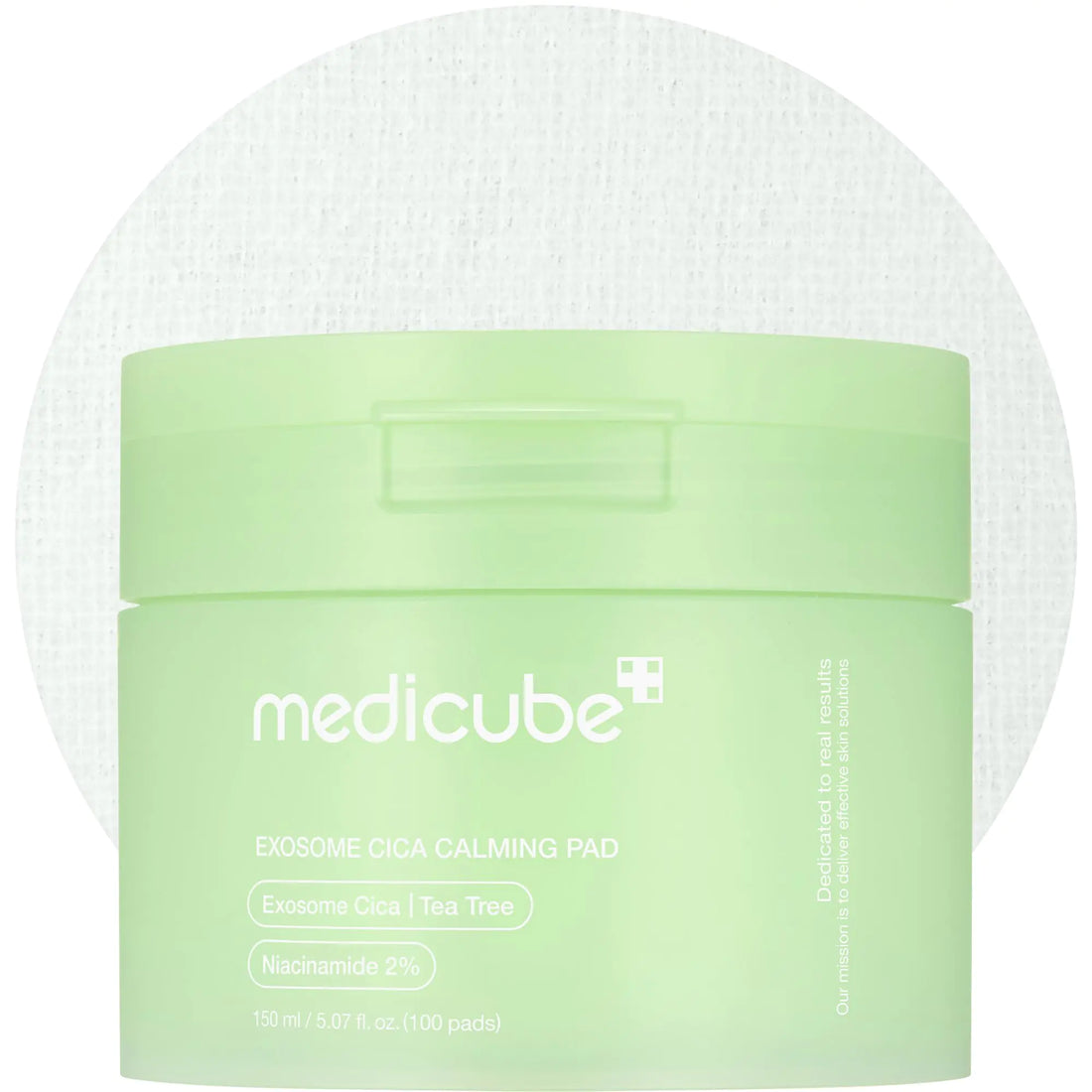 Medicube Exosome Cica Calming Pad in green jar for soothing sensitive and acne-prone skin
