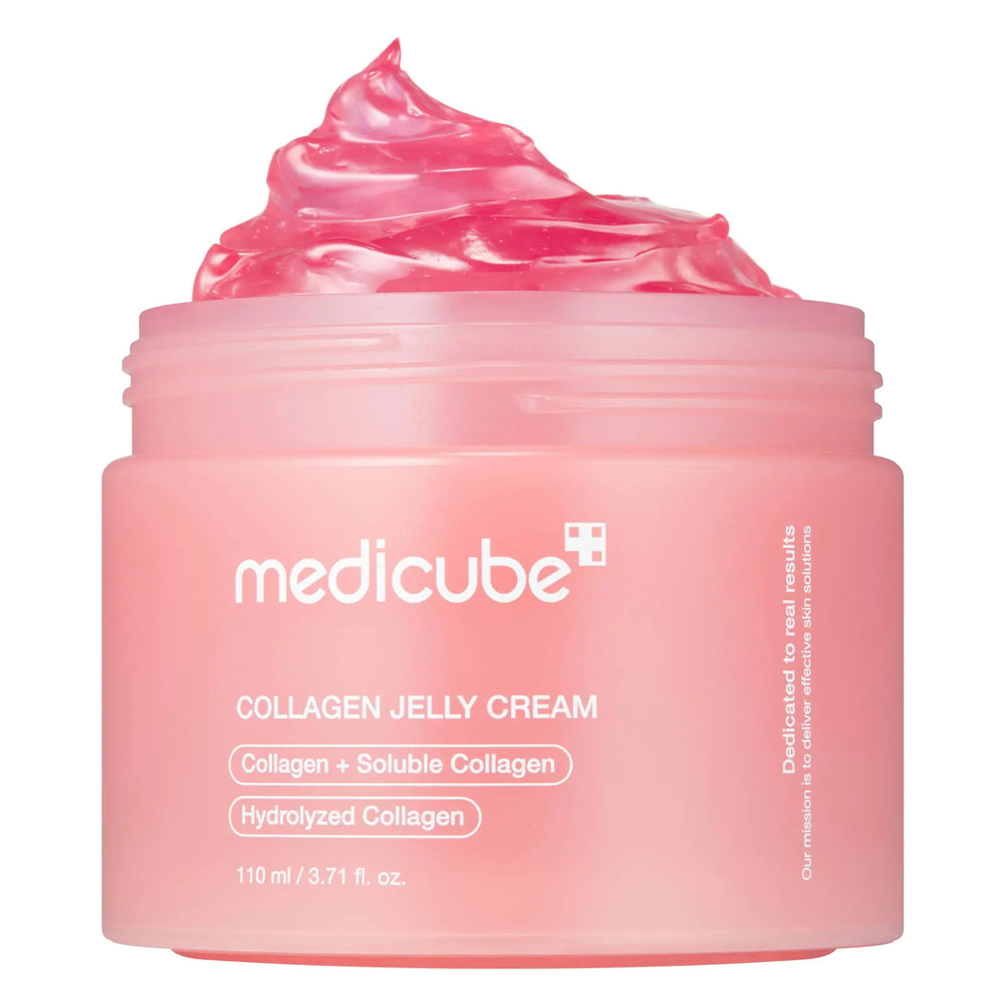 Medicube Collagen Jelly Cream in a pink jar with collagen jelly texture on a white background