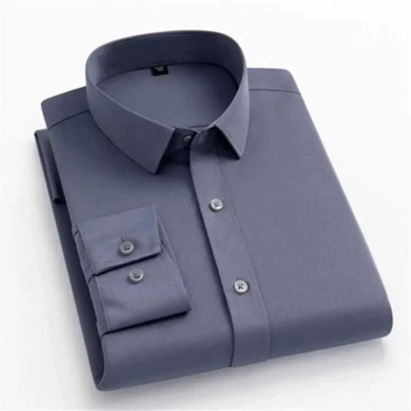 Men’s Long-Sleeved Elastic Shirt – Slim Fit, Non-Iron, Professional Comfort - Top Boys