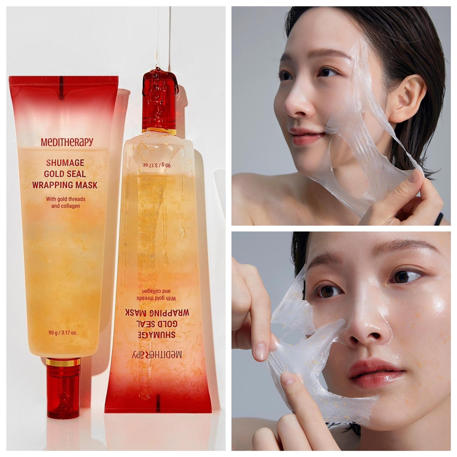 Shumage Gold Seal Wrapping Mask - 80% Collagen Overnight Peel-Off Face Mask with Real Gold Threads for Glass Skin Lifting, Anti-Aging Firming & Deep Hydration - Korean Luxury Skincare 90g/3.17oz