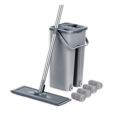 Daris Hands-Free Flat Floor Mop & Bucket Set – Washable Pads, No-Touch Wringing System