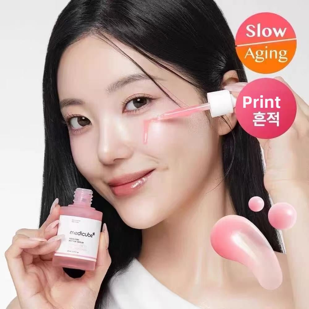 K-beauty peptide serum applied to face for wrinkle and firmness care