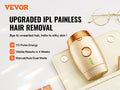 Vevor Upgraded IPL Painless Hair Removal device highlighting 17J Pulse Energy, Visible Results in 4 Weeks, and Manual/Auto Dual Mode for silky skin